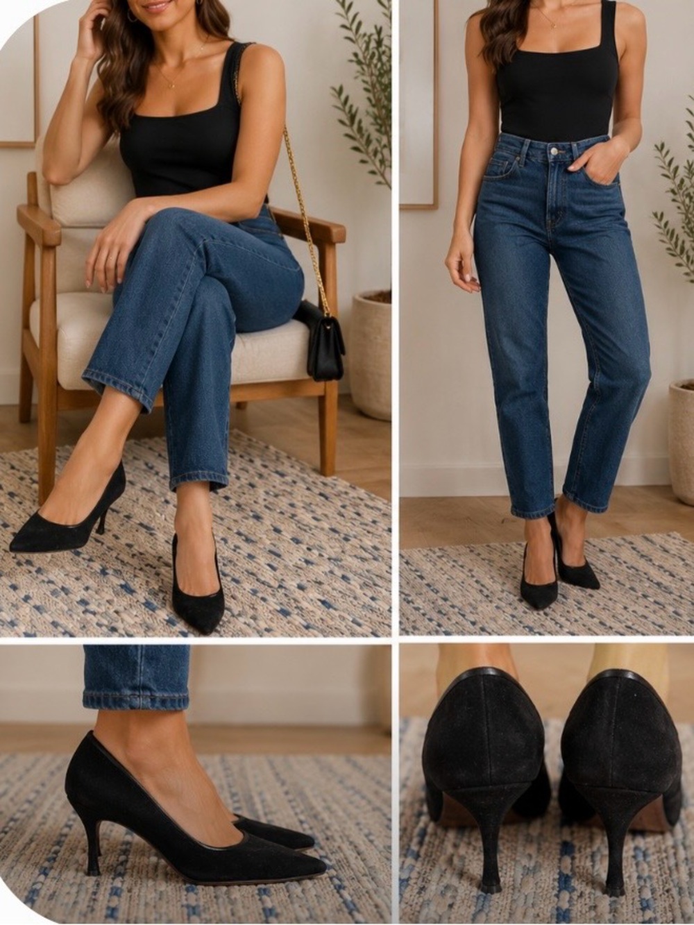 Vintage Black Suede Pointed Stiletto Pumps Size 7 90s Minimalist Classic Heels